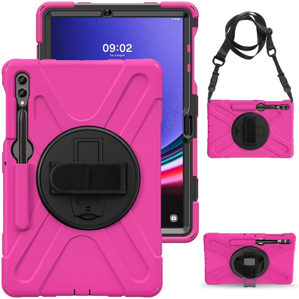 Strapabíró borítás kézi fogantyúval és pánttal Samsung Galaxy Tab S10+/S9+/S9 FE+/S8+/S7+ készülékhez - rózsaszínű