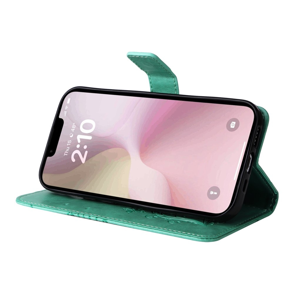 Nagy pillangó könyvtáska iPhone 16e készülékhez - kékeszöld színű
