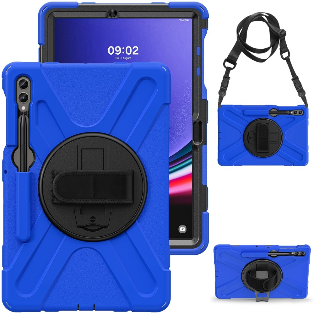 Strapabíró borítás kézi fogantyúval és pánttal Samsung Galaxy Tab S10+/S9+/S9 FE+/S8+/S7+ készülékhez - kék színű