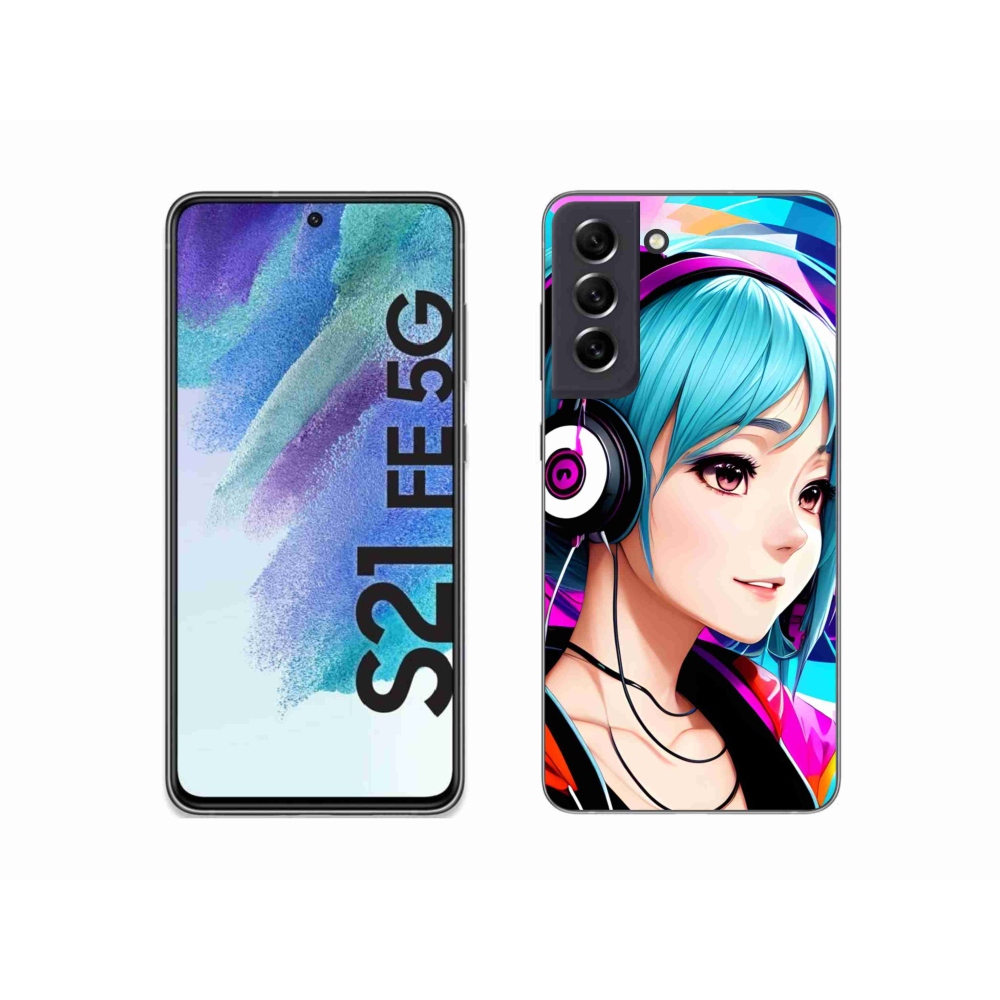 Zselés borítás mmCase Samsung Galaxy S21 FE 5G - lány fejhallgatóval