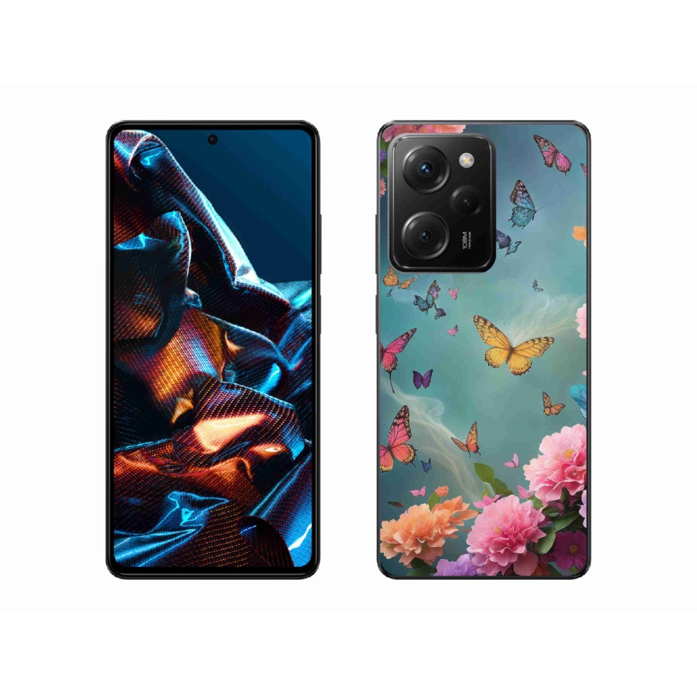 Gél borítás mmCase a Xiaomi Poco X5 Pro 5G számára - színes virágok és pillangók