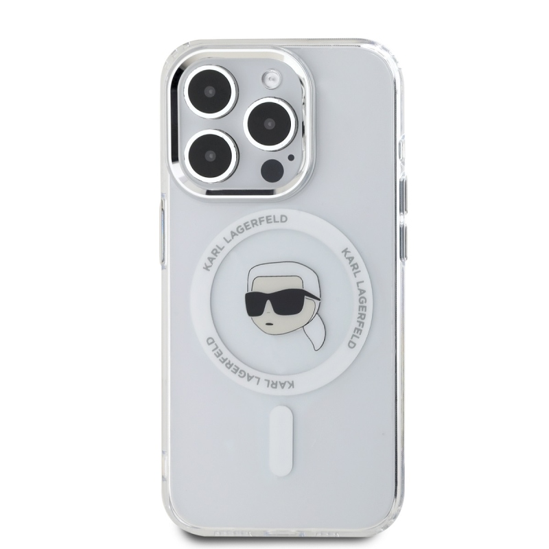 Karl Lagerfeld IML Karl Head fémkeret MagSafe hátlapi borító iPhone 15 Pro Max-hoz Átlátszó