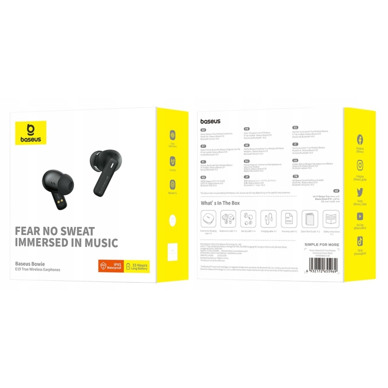 Baseus Bowie E19 vezeték nélküli fejhallgató Cluster fekete