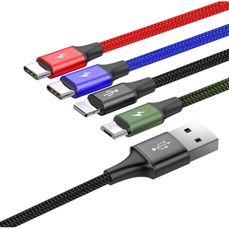 Baseus CA1T4-B01 Gyors 4in1 kábel Lightning, 2x USB-C, MicroUSB 3.5A 1.2m Fekete