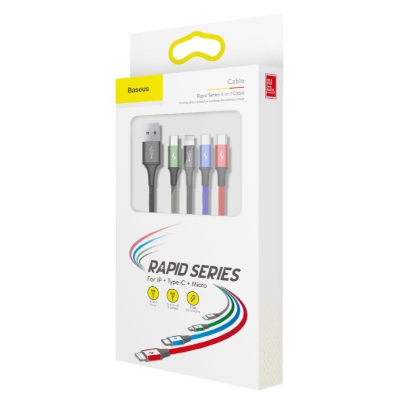 Baseus CA1T4-B01 Gyors 4in1 kábel Lightning, 2x USB-C, MicroUSB 3.5A 1.2m Fekete