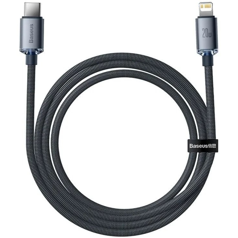 Baseus CAJY000201 Crystal Shine sorozatú adatkábel USB-C - Lightning 20W 1.2m Fekete