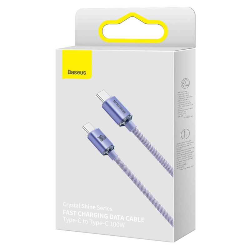 Baseus CAJY000605 Crystal Shine sorozatú adatkábel USB-C - USB-C 100W 1.2m lila