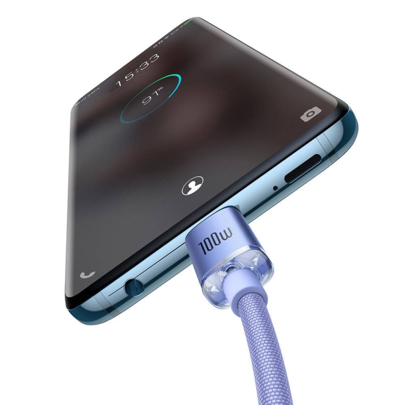 Baseus CAJY000605 Crystal Shine sorozatú adatkábel USB-C - USB-C 100W 1.2m lila