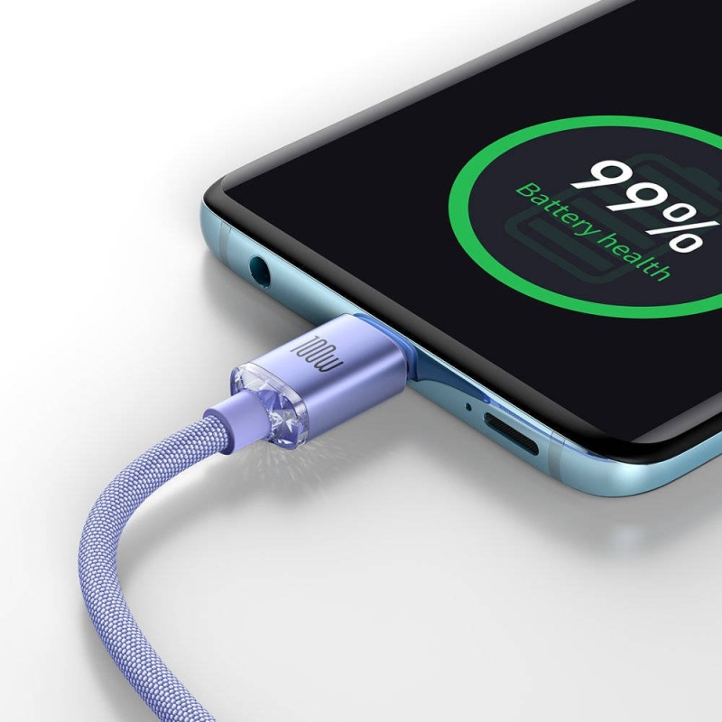 Baseus CAJY000605 Crystal Shine sorozatú adatkábel USB-C - USB-C 100W 1.2m lila