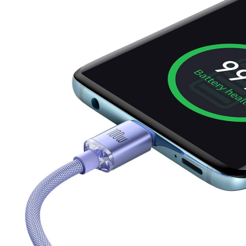 Baseus CAJY000605 Crystal Shine sorozatú adatkábel USB-C - USB-C 100W 1.2m lila