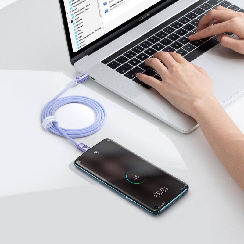 Baseus CAJY000605 Crystal Shine sorozatú adatkábel USB-C - USB-C 100W 1.2m lila