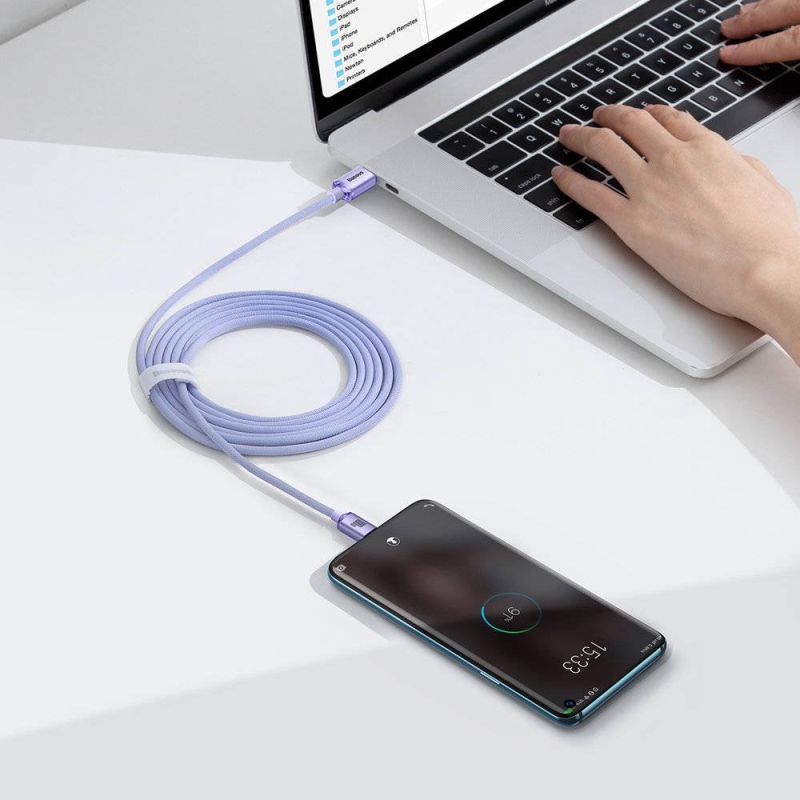 Baseus CAJY000705 Crystal Shine sorozatú adatkábel USB-C - USB-C 100W 2m Lila