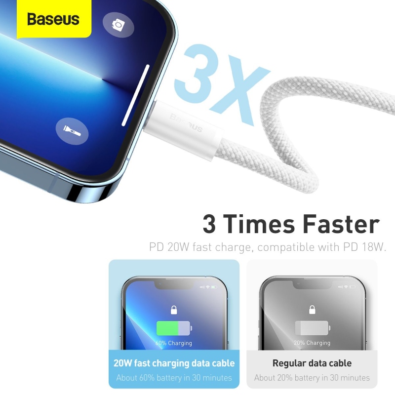Baseus CALD000102 Dynamic Series USB-C Lightning kábel 20W 2m Fehér