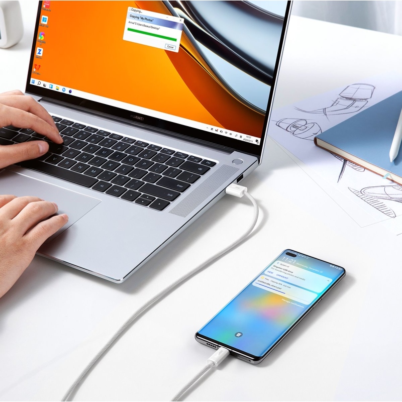 Baseus CALD000602 Dynamic sorozatú gyors töltő adatkábel USB - USB-C 100W 1m Fehér
