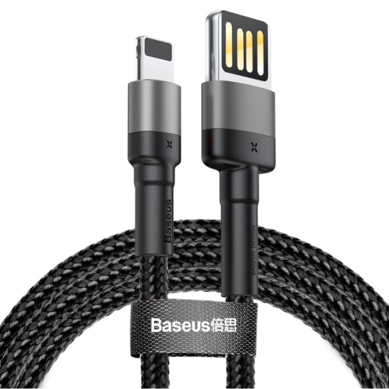 Baseus CALKLF-GG1 Cafule kábel USB és Lightning kétoldalas 2.4A 1m szürke/fekete színben