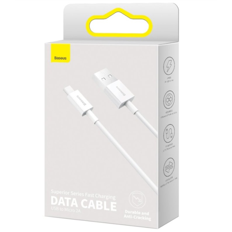 Baseus CAMYS-02 Superior gyors töltő adatkábel MicroUSB 2A 1m Fehér
