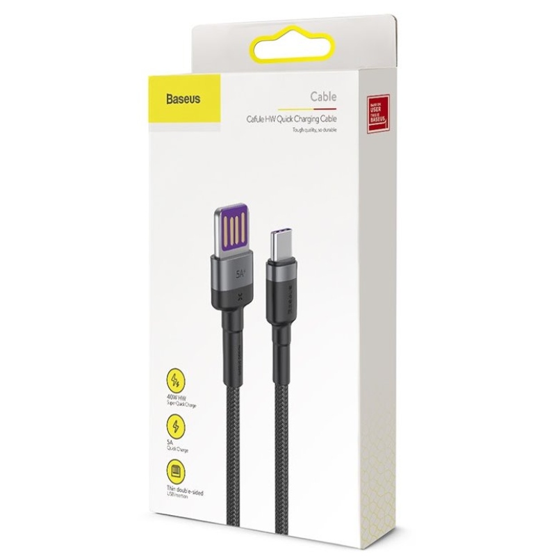 Baseus CATKLF-PG1 Cafule gyorstöltéses adatkábel USB kétoldalas USB 40W 1m szürke/fekete