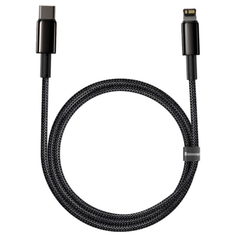Baseus CATLWJ-01 Tungsten Gold gyors töltőkábel USB-C Lightning 20W 1m fekete