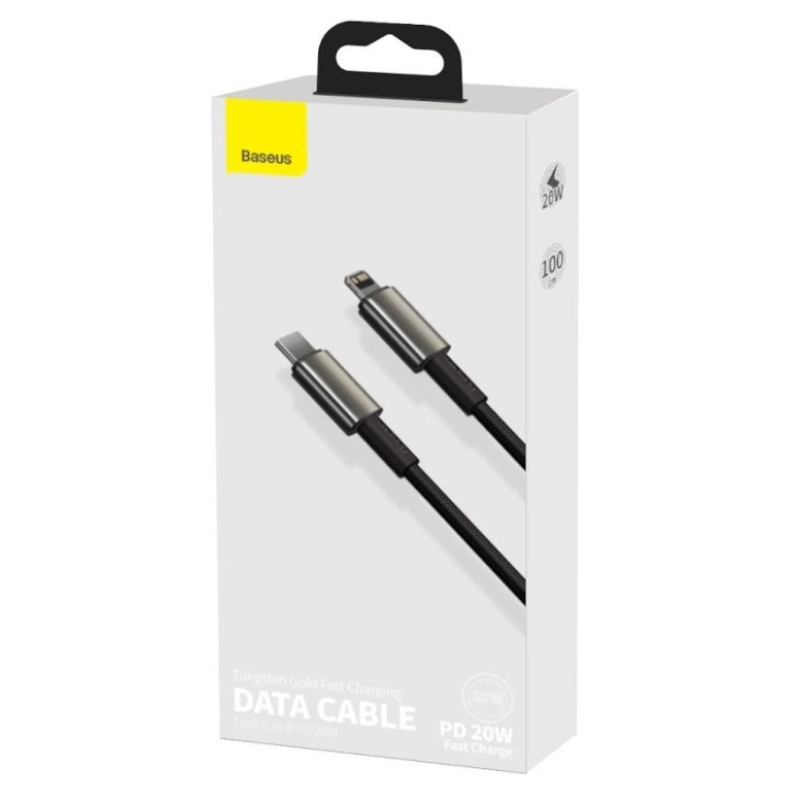 Baseus CATLWJ-A01 Tungsten Gold gyors töltőkábel USB-C Lightning 20W 2m fekete