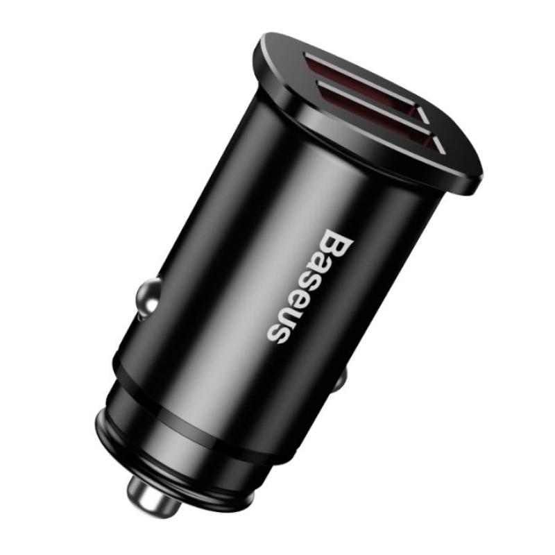 Baseus CCALL-DS01 négyzet alakú autós töltő 2xUSB QC3.0 30W Fekete
