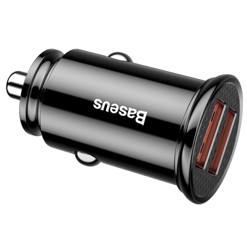 Baseus CCALL-YD01 kör alakú autós töltő 2xUSB QC3.0 30W fekete színű