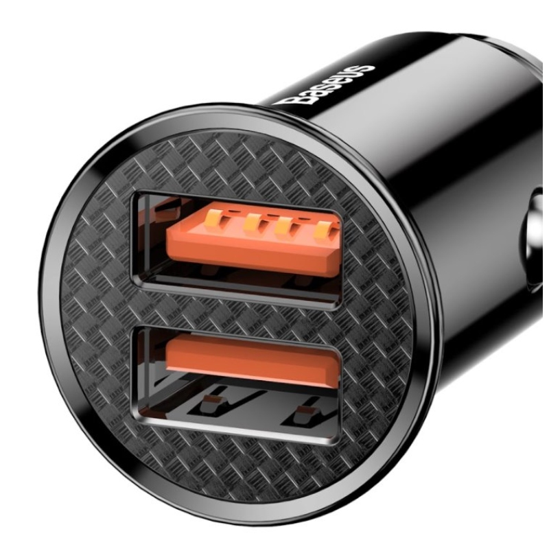 Baseus CCALL-YD01 kör alakú autós töltő 2xUSB QC3.0 30W fekete színű