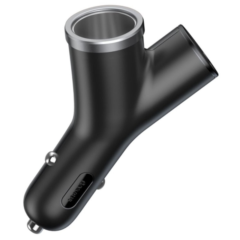 Baseus CCALL-YX01 Autótöltő Y típusú 2xUSB + hosszabbító Fekete