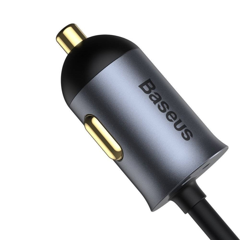 Baseus CCBT-A0G gyors autós töltő 120W-os hosszabbító kábellel 2x USB + 2x USB-C szürke
