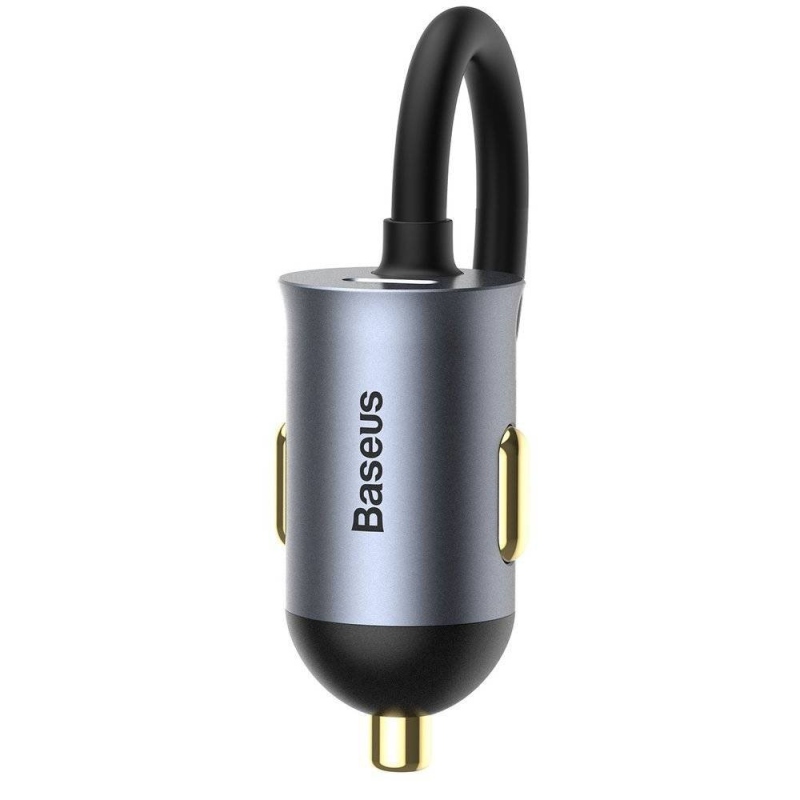 Baseus CCBT-A0G gyors autós töltő 120W-os hosszabbító kábellel 2x USB + 2x USB-C szürke