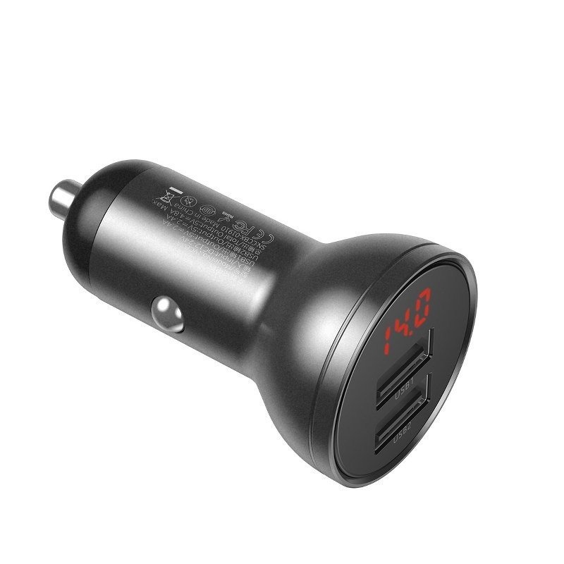 Baseus CCBX-0G autós töltő kijelzővel 24W 2x USB szürke