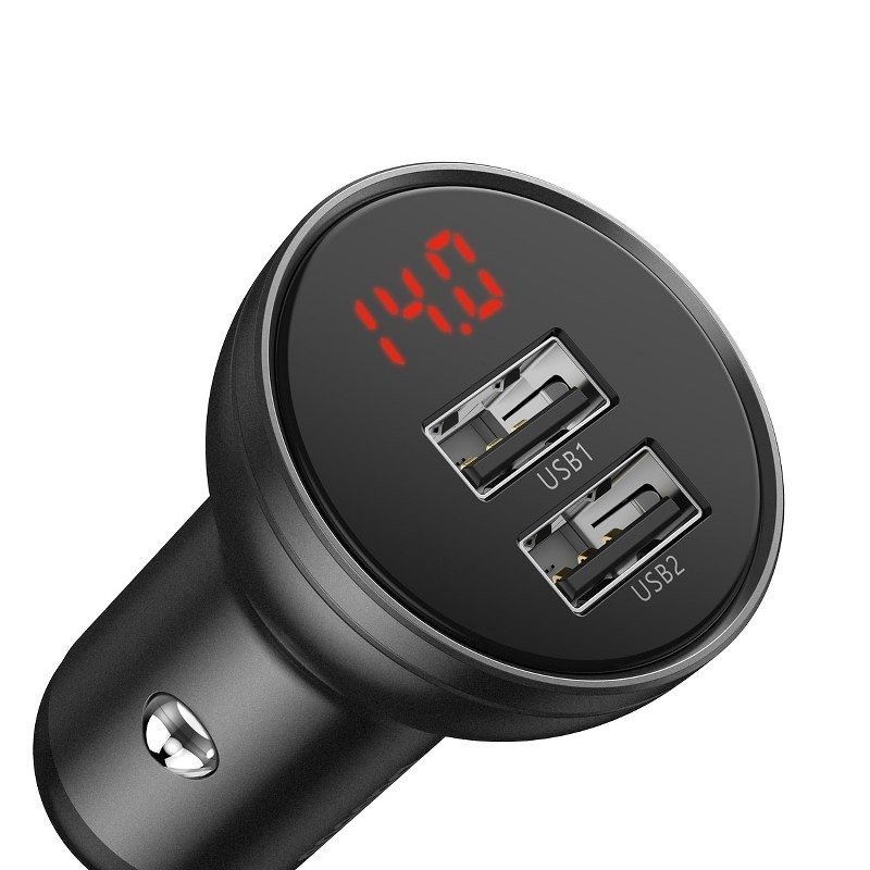 Baseus CCBX-0G autós töltő kijelzővel 24W 2x USB szürke