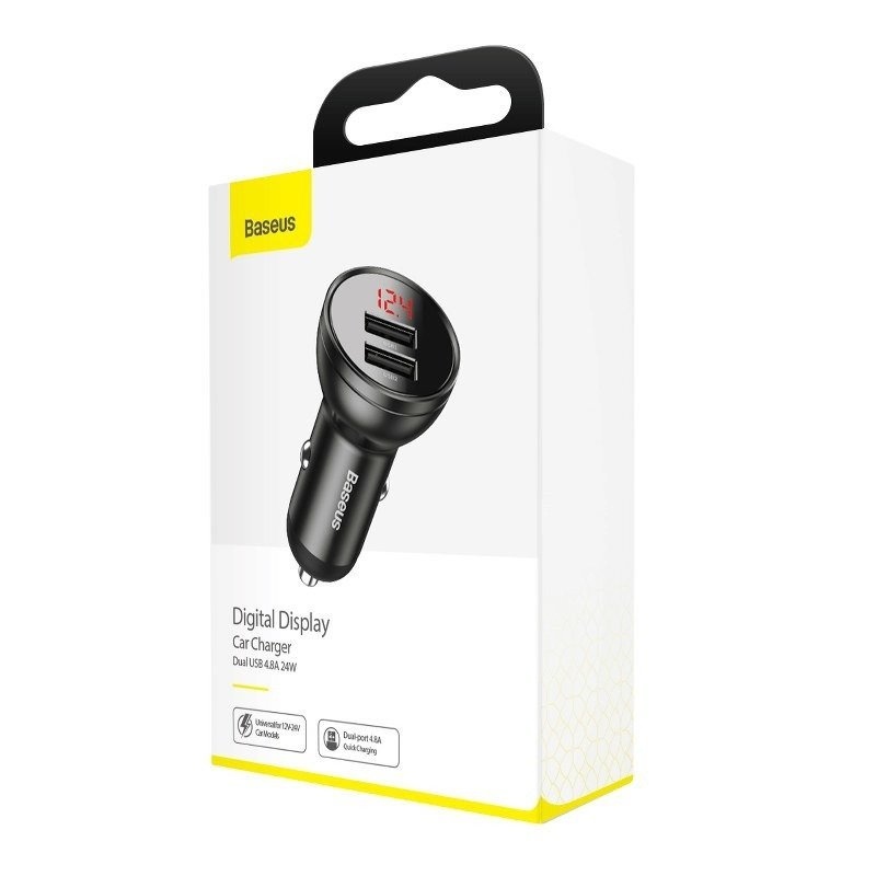 Baseus CCBX-0G autós töltő kijelzővel 24W 2x USB szürke