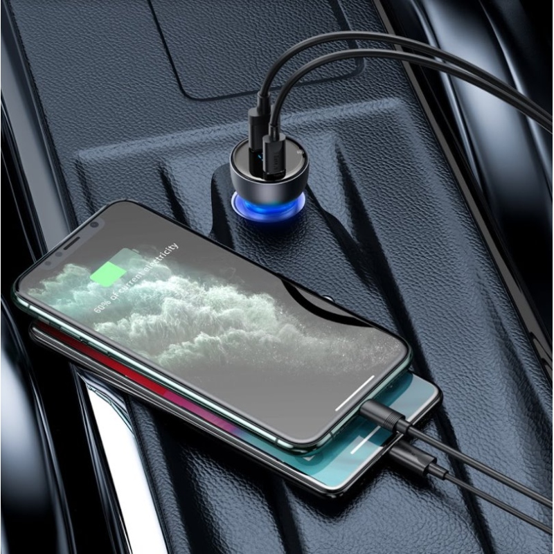 Baseus CCKX-C0G Különleges autós töltő Digitális kijelző 2xUSB 65W szürke