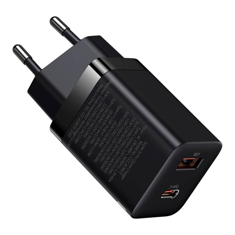 Baseus CCSUPP-E01 Super Si gyorstöltő USB + USB-C 30W fekete