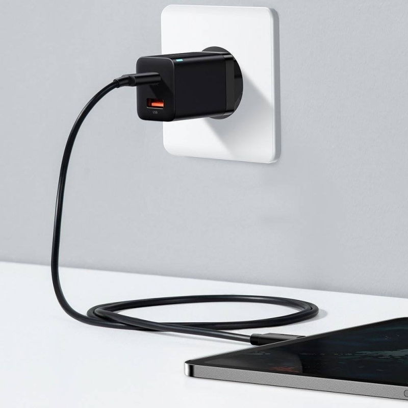 Baseus CCSUPP-E01 Super Si gyorstöltő USB + USB-C 30W fekete