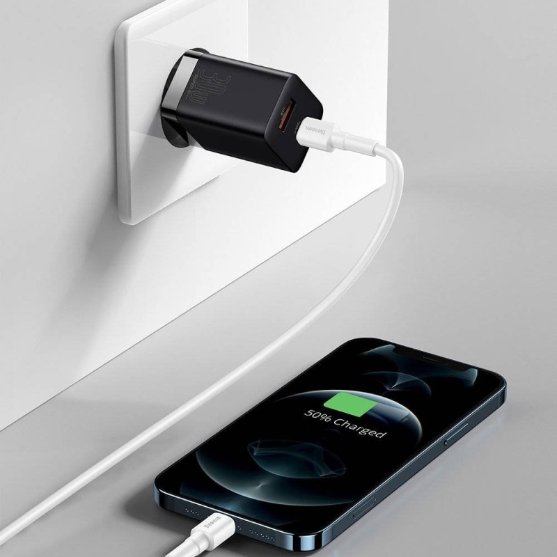 Baseus CCSUPP-E01 Super Si gyorstöltő USB + USB-C 30W fekete