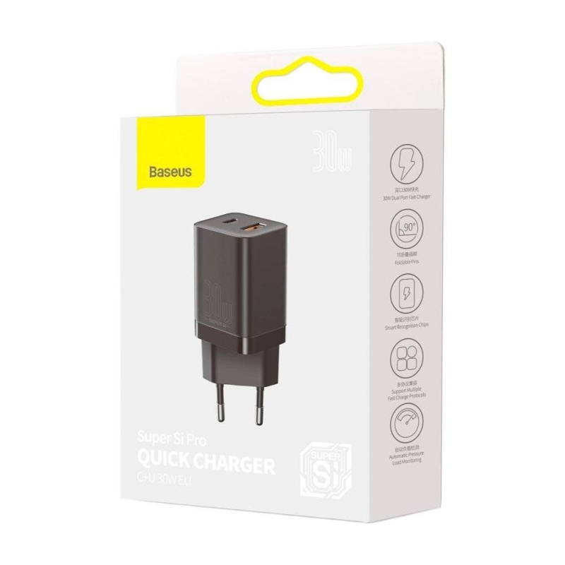 Baseus CCSUPP-E01 Super Si gyorstöltő USB + USB-C 30W fekete