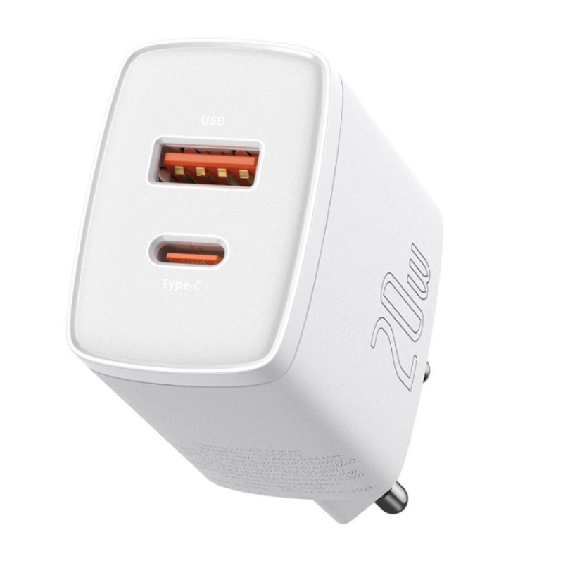 Baseus CCXJ-B02 Kompakt gyorstöltő USB/USB-C 20W Fehér