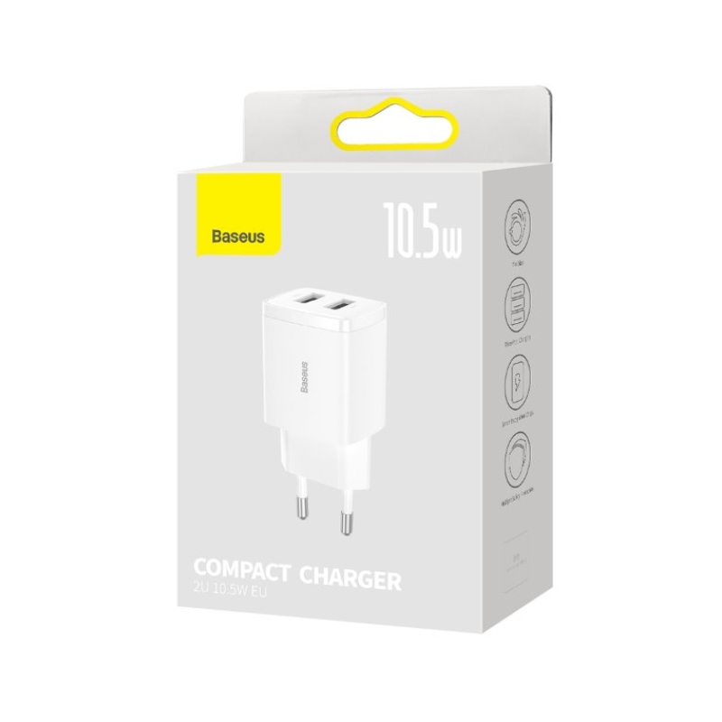 Baseus CCXJ010202 Kompakt töltő 2xUSB 10.5W Fehér