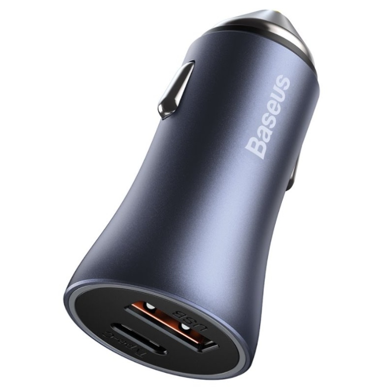 Baseus TZCCJD-0G arany kontaktoros autós töltő kettős gyorstöltő USB 40W sötét szürke