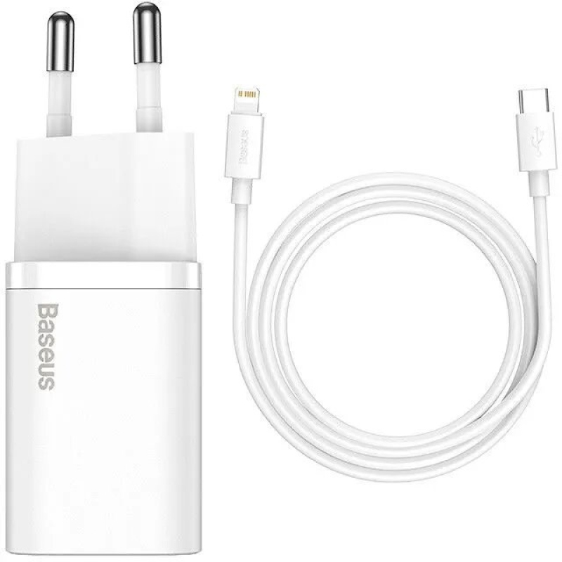Baseus TZCCSUP-B02 Super Si gyorstöltő USB-C 20W + Simple Wisdom adatkábel USB-C és iP 1m fehér