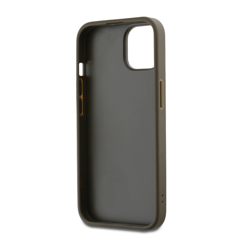 DKNY PU bőr Stack Logo csuklópánt hátlapi borító iPhone 13-hoz Barna