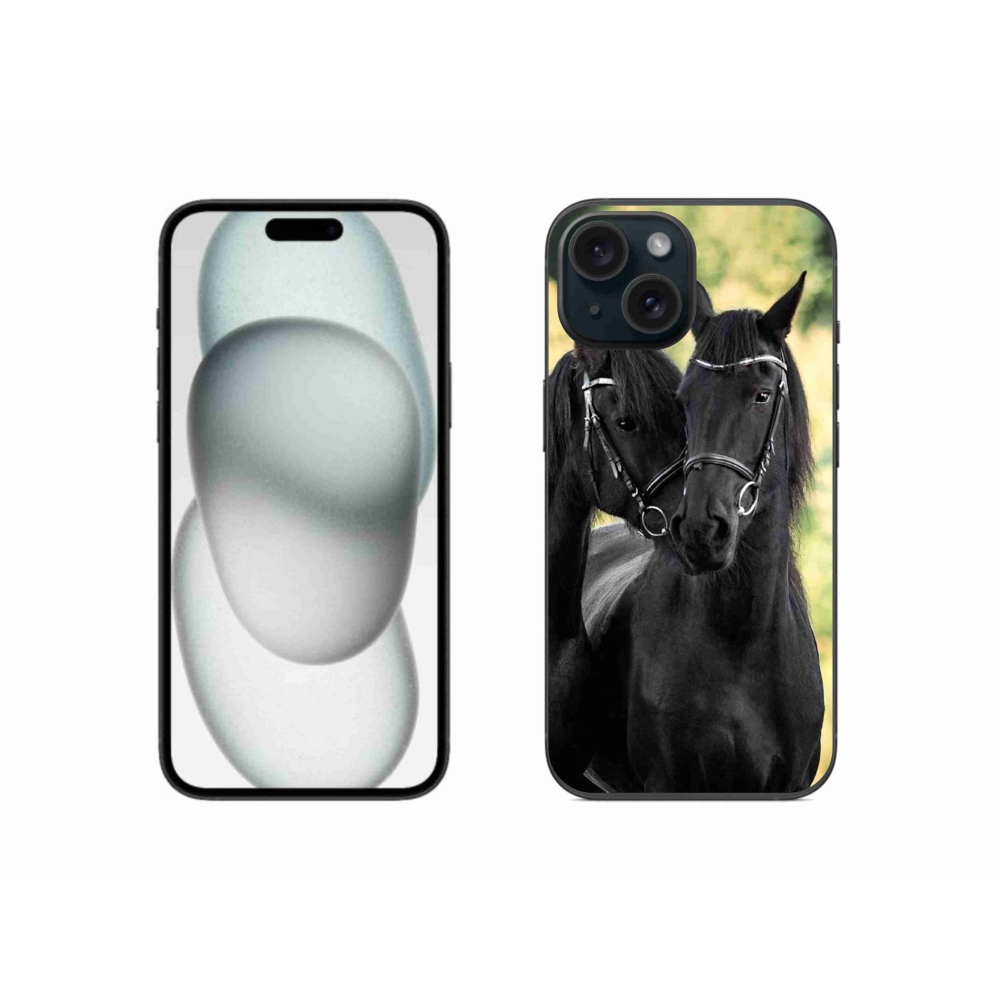 Zselés borítás mmCase iPhone 15 készülékhez - két fekete ló
