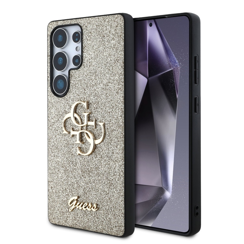 Guess PU Fixed Glitter 4G Metal Logo hátlap Samsung Galaxy S25 Ultra Gold számára