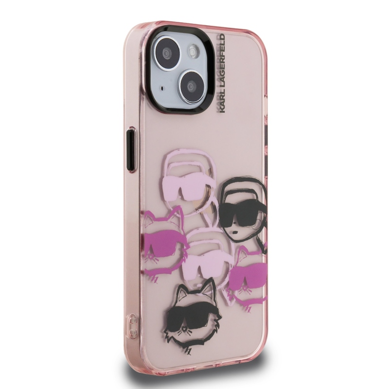Karl Lagerfeld IML Multi K&CH Heads hátlapi borító iPhone 15 rózsaszínhez