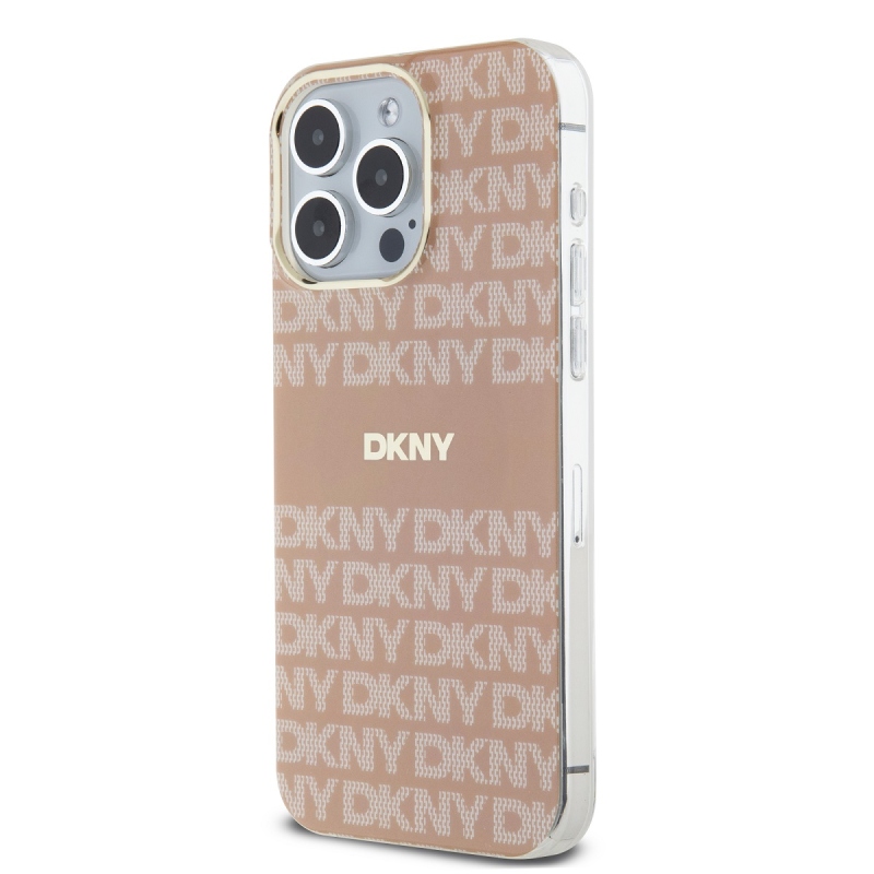 DKNY PC/TPU ismétlődő mintás tonális csíkos Magsafe hátlap iPhone 15 Pro Max rózsaszínű borítóhoz