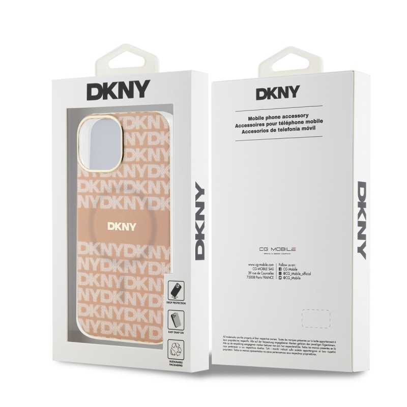 DKNY PC/TPU ismétlődő mintás tonális csíkos Magsafe hátlap iPhone 15 rózsaszínű készülékhez