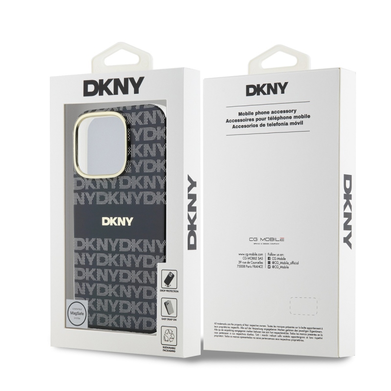 DKNY PC/TPU ismétlődő mintás tonális csíkos Magsafe hátlap iPhone 16 Pro fekete színű borítóhoz