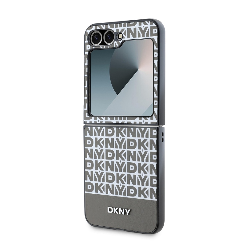 DKNY PU bőr Ismétlődő mintás alsó csíkos hátlap Samsung Galaxy Z Flip 6 barna barna