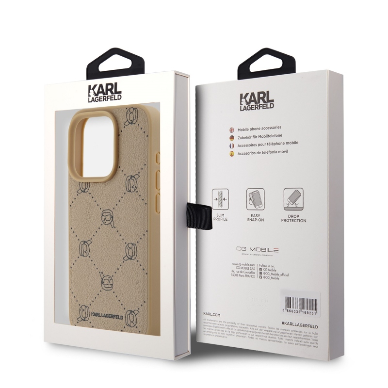 Karl Lagerfeld PU Karl Heads mintás Magsafe hátlap iPhone 15 Pro Max bézs színű hátlaphoz